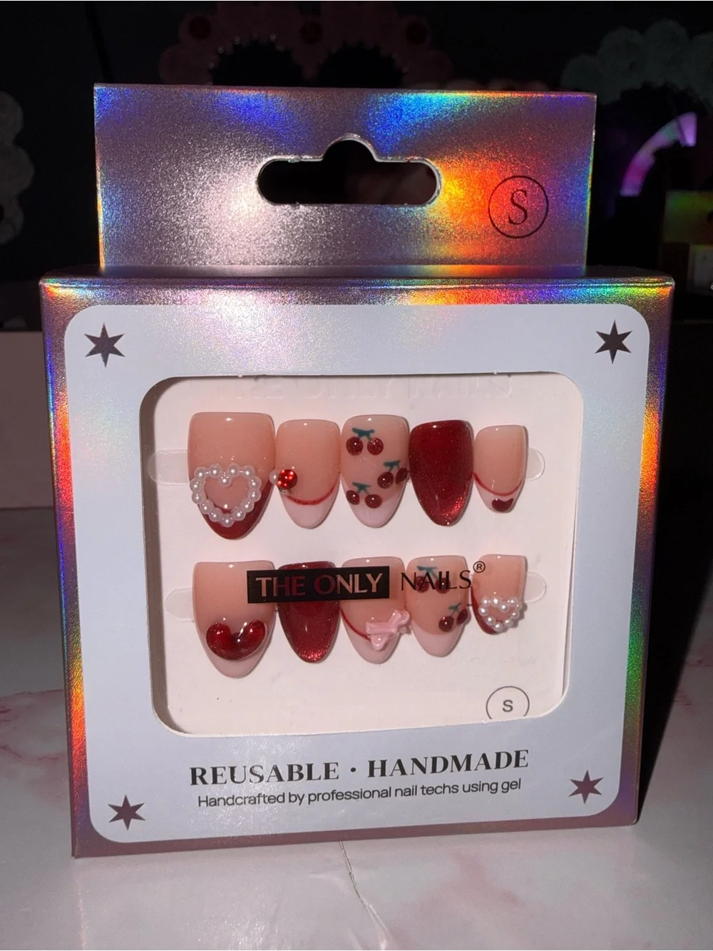 The Only Nails Red & Nude Reusable Handmade Press-On Nail Set